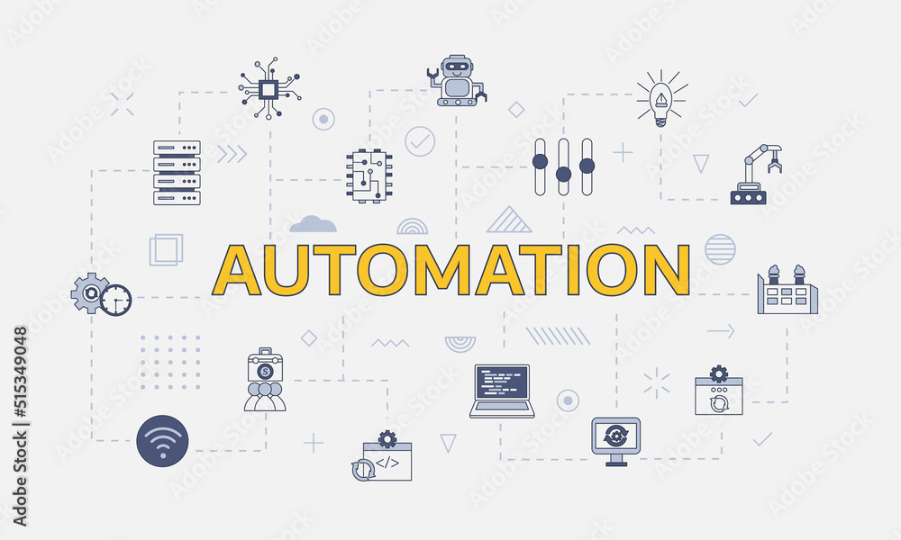 Poster automation concept with icon set with big word or text on center