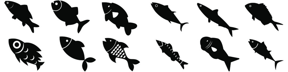 Fish icon vector set isolated on white background. food illustration sign collection. - obrazy, fototapety, plakaty
