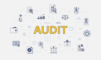 audit concept with icon set with big word or text on center