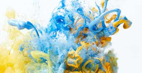 Mixed ink dynamic abstract background with splash of acrylic paint in water