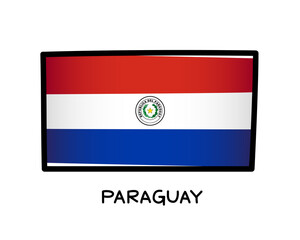 Flag of Paraguay. Colorful Paraguayan flag logo. red, white and blue brush strokes, hand drawn. Black outline. Vector illustration
