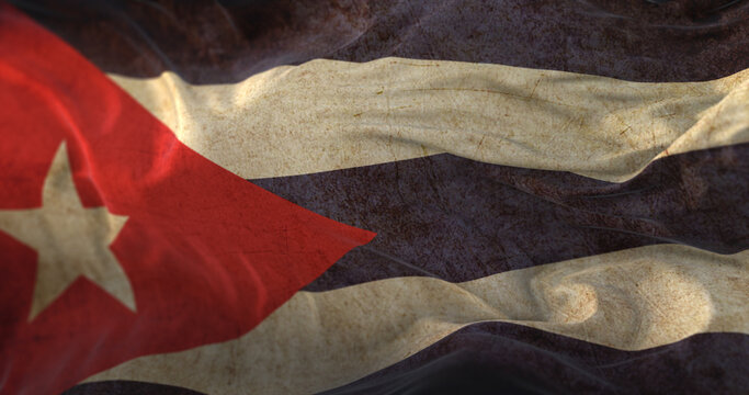 Old Cuba Flag waving at wind