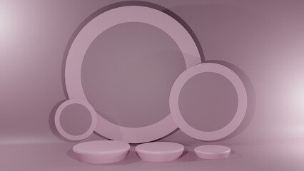 Abstract scene background with cilinder podiums in creamy pink color, 3d render