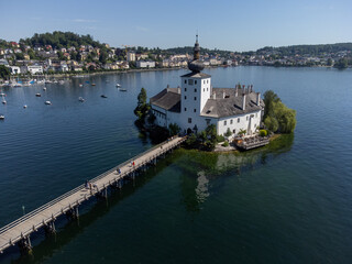 Obraz premium aerial photo of Schloss Ort in Gmunden in Austria