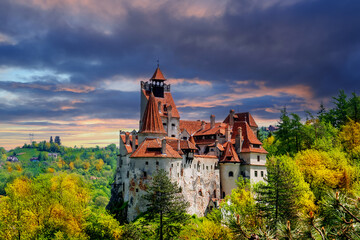 Dracula historical Castle Bran in fall season, in Transylvania region, Romania - Europe