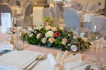 wedding flower bouquet on the dining table