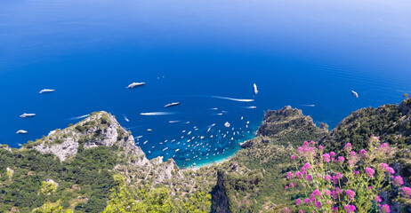 Italy, scenic views of Capri Island and from panoramic lookout of Monte Salaro.