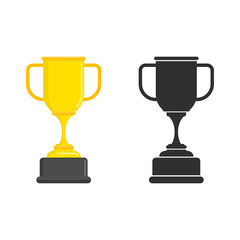 Trophy Cup icon in flat style. Golden shining cup sign, isolated on white background. First place gold cups, championship prize. Winner Concept.