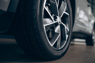 Car wheel with new tires close up