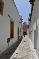 A street in the historic center of Specchia, a medieval town in the Puglia region, Italy.