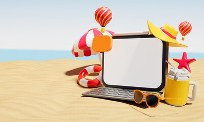 3d rendering of taplet on the sandy beach.