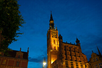 Fototapeta na wymiar Scenic summer evening panorama of the architectural Old Town of GDANSK, POLAND