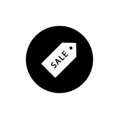 Sale tag icon in black round