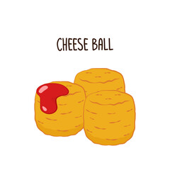 Mozzarella cheese ball vector. Cheese ball on white background. Cheese fried. Ketchup. Tomato sauce.