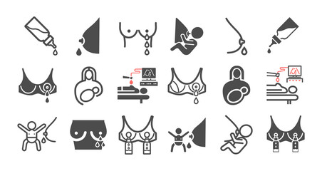 Breastfeeding icons set. lactating mother infographic. Vector signs for web graphics.