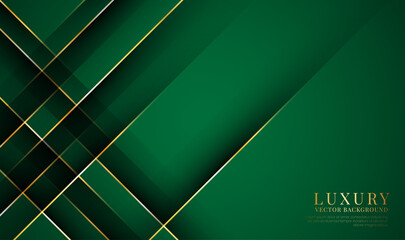 3D green luxury abstract background overlap layers on dark space with golden lines effect decoration. Graphic design element elegant style concept for banner, flyer, card, brochure, or landing page