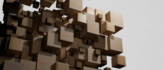 Geometric wooden cubes for data science 3D Illustration