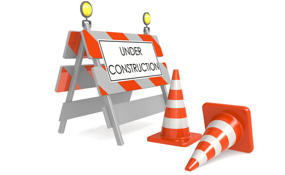 Under construction concept with barrier and traffic cones