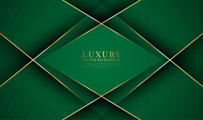 3D green luxury abstract background overlap layers on dark space with golden lines effect decoration. Graphic design element rhombus style concept for banner, flyer, card, brochure, or landing page