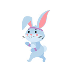 Cute cartoon rabbit or hare. Rabbit is running. Printing on children's T-shirts, greeting cards, posters. Hand-drawn vector stock illustration isolated on white background