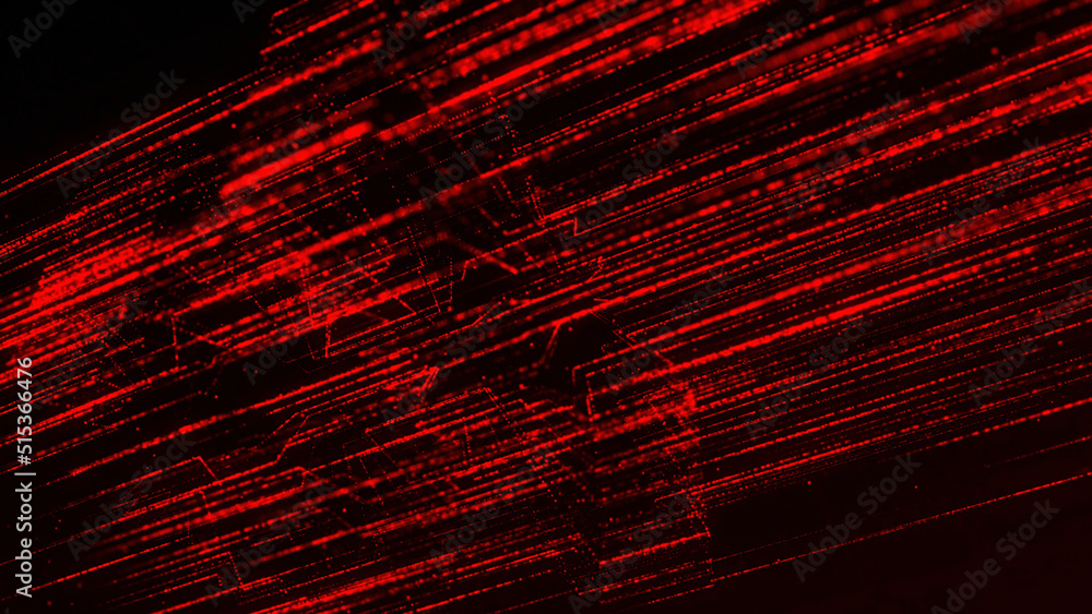 Poster red digital dotted lines flowing on black background. animation. abstract futuristic data or energy 