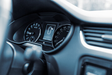 Driver's seat of the car.interior car. open car doors.Close up.