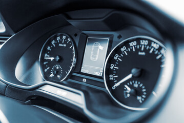 Modern car speedometer,odometer,tachometer and illuminated dashboard. car dashboard modern...
