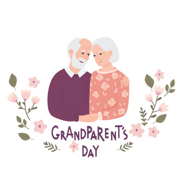 Happy grandparents day. Grandma and grandpa portrait. Congratulations for the old couple.