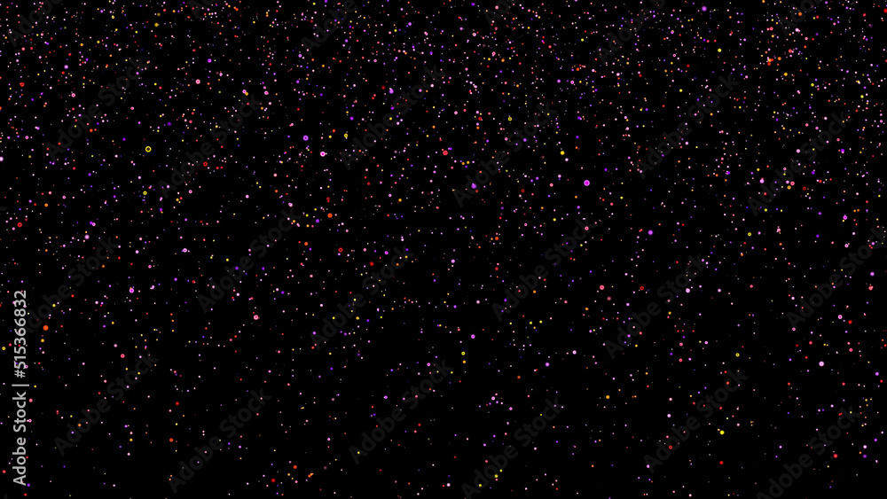 Poster animation of color beads on a black background. the color animation of falling crumbs. loop fotage