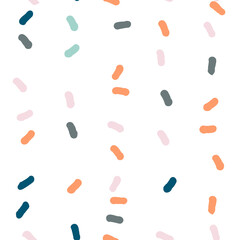 Vector organic seamless abstract background, party confetti pattern. Colorful pastel colored mosaic of simple shapes on white background.