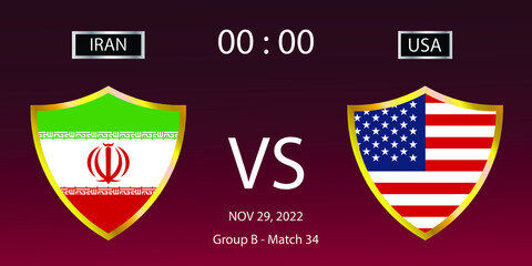 Soccer world cup 2022. Iran vs United States. Group stage match 34. Vector illustration. eps 10