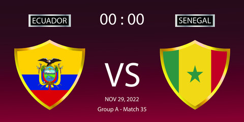 Soccer world cup 2022. Ecuador vs Senegal. Group stage match 35. Vector illustration. eps 10