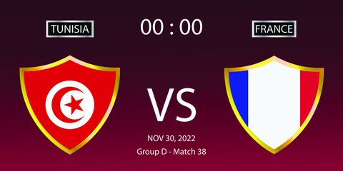 Soccer world cup 2022. Tunisia vs France. Group stage match 38. Vector illustration. eps 10
