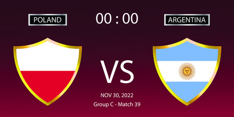 Soccer world cup 2022. Poland vs Argentina. Group stage match 39. Vector illustration. eps 10