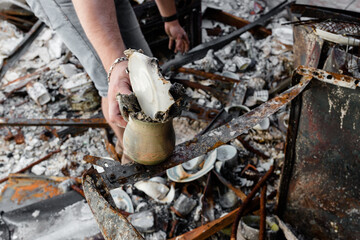 burnt things in apartments in the city of Irpin due to Russian occupation