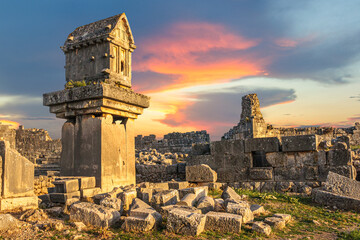 Tombs of the ancient Lycian city of Xanthos. Turkey - obrazy, fototapety, plakaty