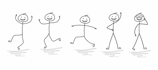 a set of pictograms of a person, various poses, figures of people isolated on a white background, walking, jumping, running, standing, thinking