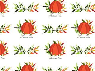 Seamless vector pattern autumn time. pumpkin and autumn leaves