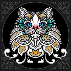 Colorful cute cat cartoon zentangle arts. isolated on black background