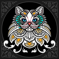 Colorful cute cat cartoon zentangle arts. isolated on black background