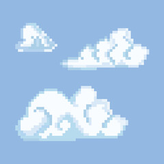 Fototapeta premium Clouds vector icon. Pixel art. 8 bit logo. eps10