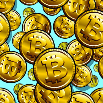 Printable seamless vector pattern of digital bitcoin crypto currency symbols