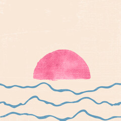 Mid Century Modern Design. Watercolor painted sun 