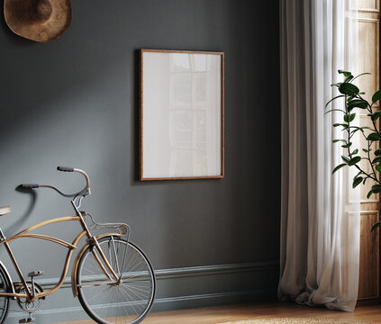 Frame mockup in vintage hallway interior background, 3d render