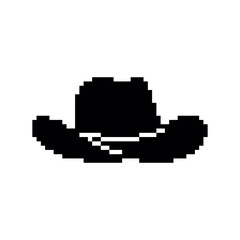 Cowboy hat - black vector icon. Pixel art. 8 bit logo for game. eps10