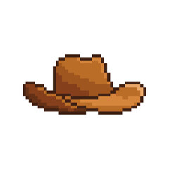 Cowboy hat vector icon. Pixel art. 8 bit logo for game. eps10
