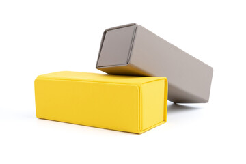 Yellow and grey box for decorate or keep something on white background.