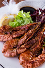 Grilled tiger prawns in soy sauce