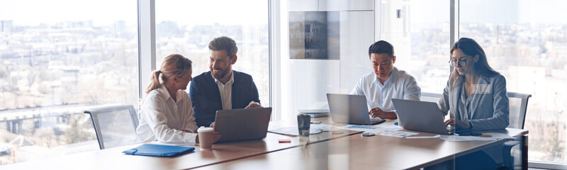 Business Team Professional Occupation Workplace Concept. Teamwork in modern office.