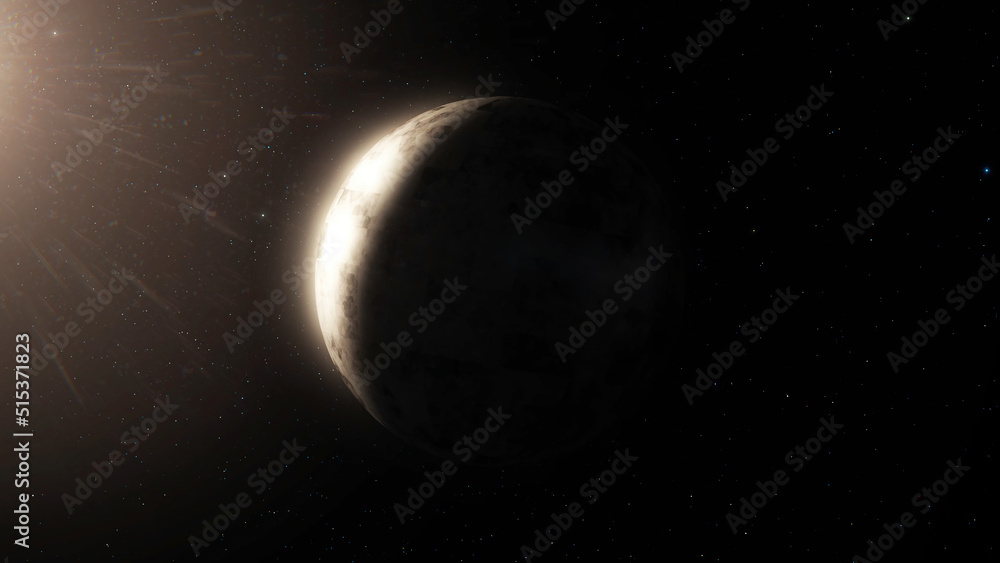 Poster beautiful planet rotates on the background of night sky. planet with nebula in deep space. planet ro